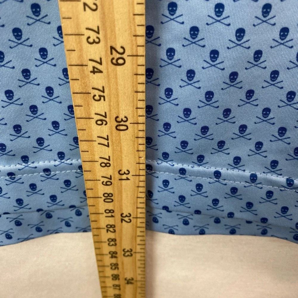 Peter Millar Summer Comfort Men XXL Blue Skull Crossbones Golf Polo Tiburon Logo